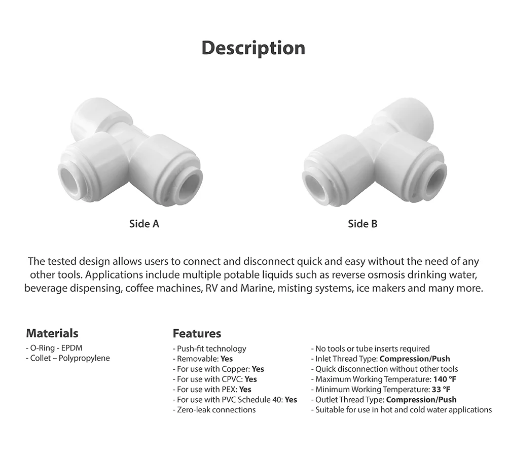 DM Fit Express Water 1/4" Union Tee Fitting Connection Parts for Water Filters / RO Systems - Bild 4